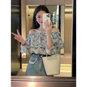 เสื้อเชิ้ต ลายดอกไม้ ไหล่เดียว สำหรับผู้หญิง ทรงสลิมฟิต เสื้อทรงหลวม ฤดูร้อน มาใหม่