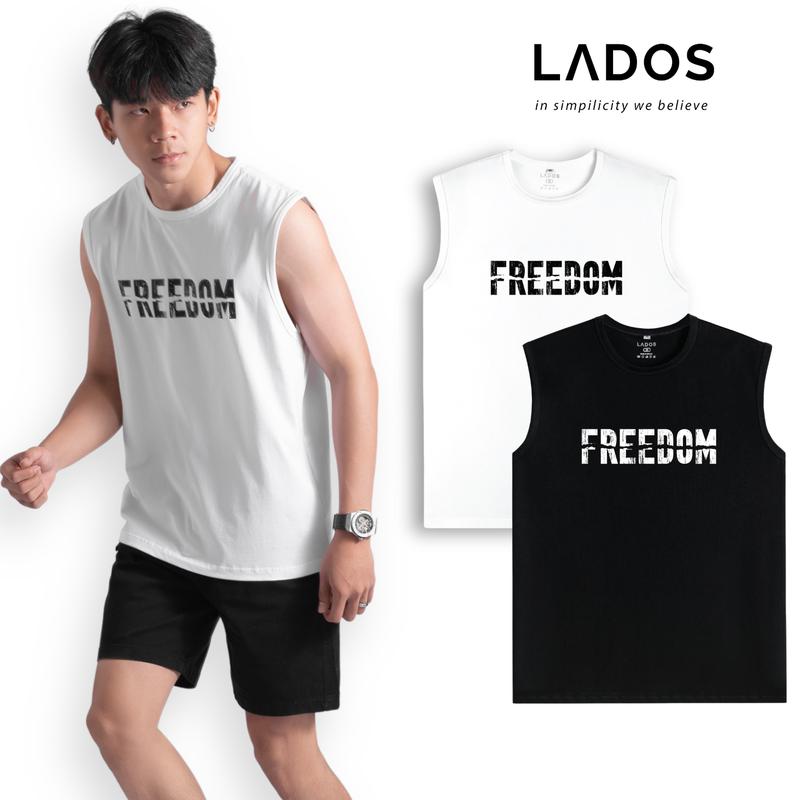 Áo thun 3 lỗ tanktop tập gym in FREEDOM LADOS-9169 cotton co giãn 4 chiều, thấm hút mồ hôi, thể thao, nam tính