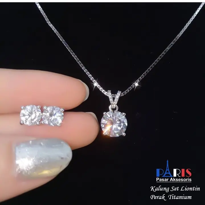 Kalung Liontin Mata Satu Free Anting Tusuk Mata Satu Perak