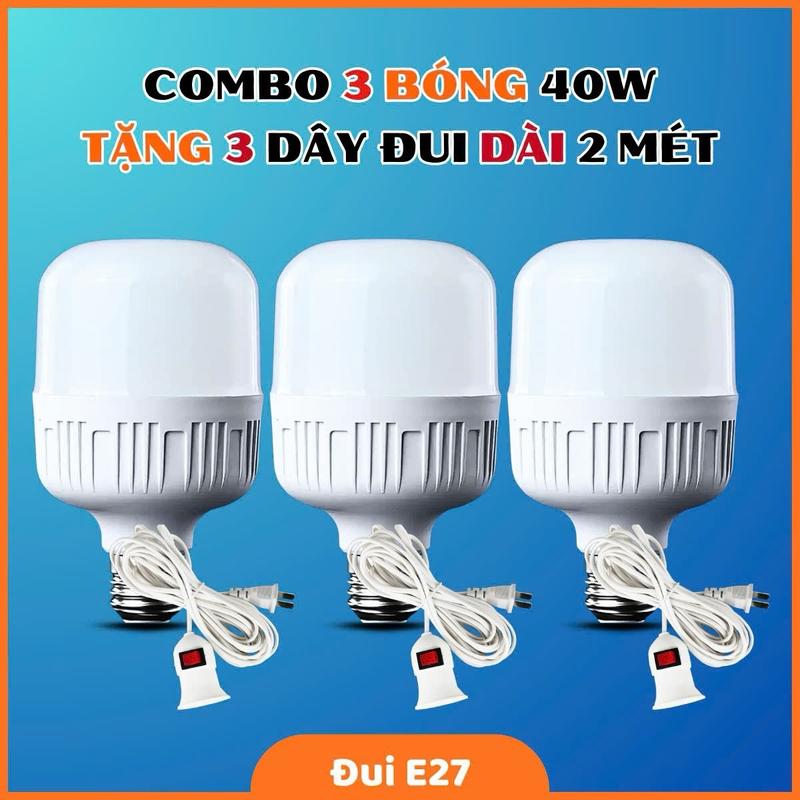 Combo 3 Bóng Đèn Led 40W + 3 Dây Đui Đèn Dài 2 Mét. Đèn Led Tiết Kiệm Điện. Bảo Hành Lỗi 1 Đổi 1
