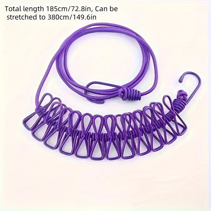Adjustable Retractable Clothesline, 1 Count Portable Windproof Clothes Drying Rope with Clothes Pegs, Laundry Tools & Accessories for Outdoor Camping, Balcony, Hotel 1