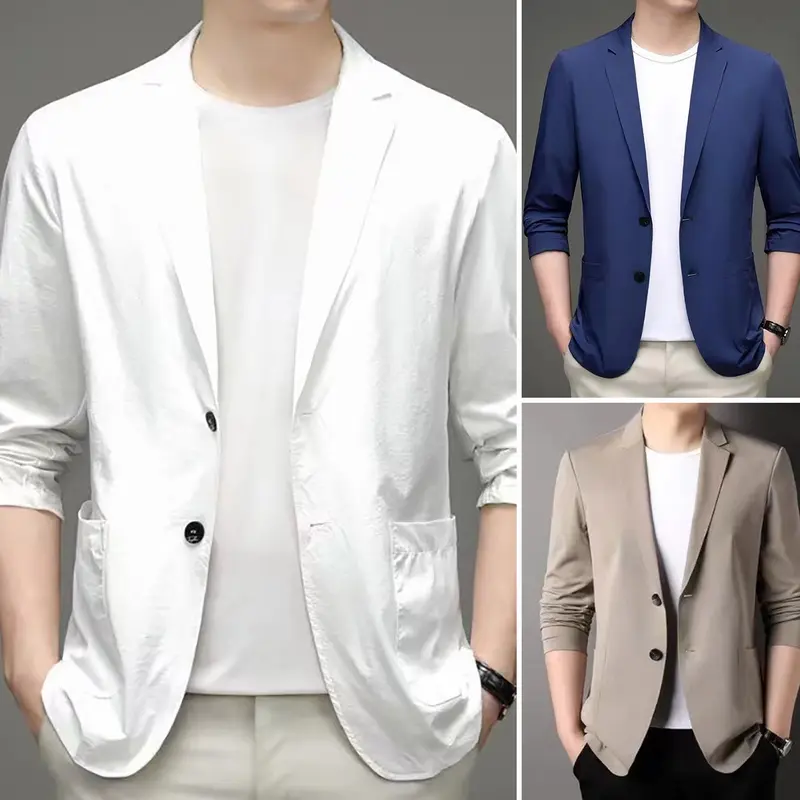 Áo Khoác Vest Nam, Ve Áo, Dài Tay, Một Hàng Cúc, Màu Trơn Có Túi, Phong Cách Doanh Nhân Trang Trọng, Thích Hợp Cho Trang Phục Bảo Hộ Lao Động, [probmise] 0