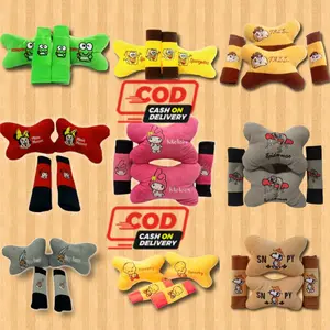 Bantal Mobil 2 in 1 Set Leher Karakter Cartoon Bantal Set 2 in 1 Mobil Karakter Lucu Headrest Car Set 2 in 1