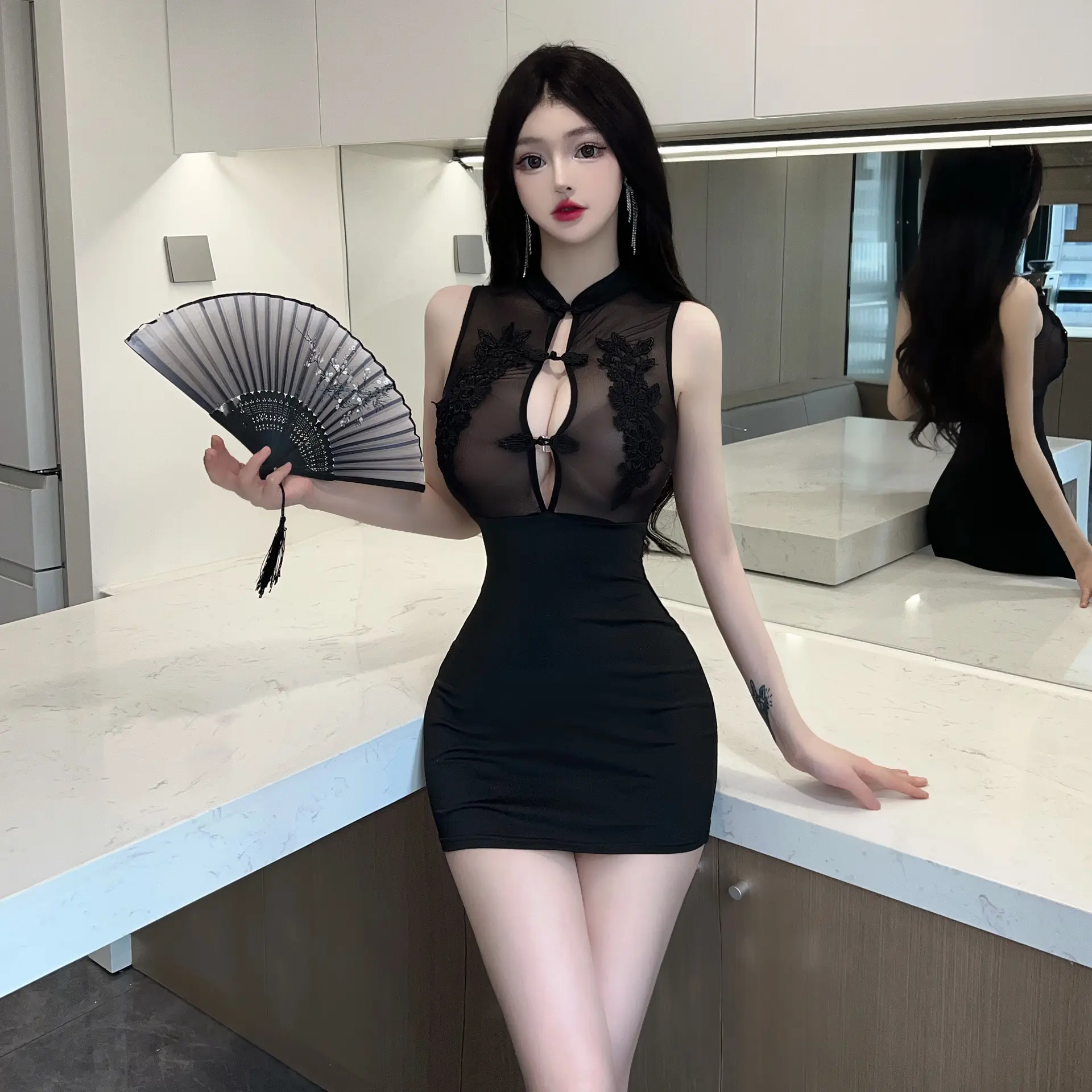Gợi Cảm Cô Gái Nóng Gợi Cảm Pure Desire Retro Sườn Xám Ôm hông Đầm