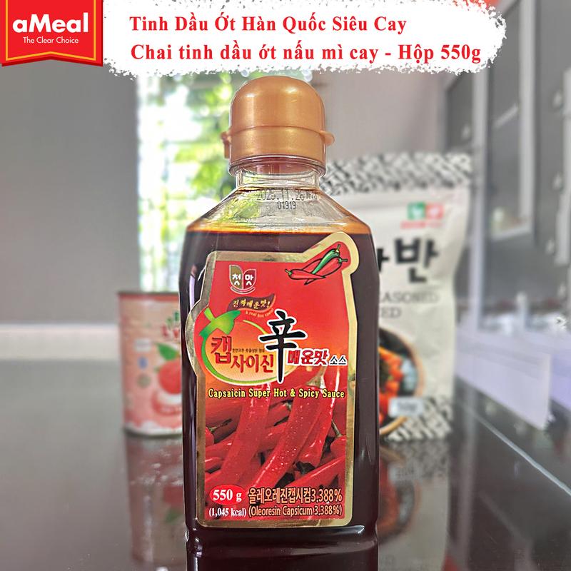 Tinh dầu ớt Chungwoo Hàn Quốc siêu cay làm mỳ cay tokpokki cấp độ Chai 550ml Nước Sốt Mì Cay
