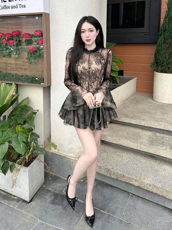 [CÓ SẴN] Váy ren tay loe dáng xoè bồng đính kim sa thời trang nữ Women Dress TGS05 7