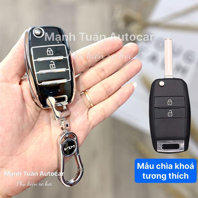 < chìa gập 2 nút > ốp chìa khoá Kia Morning - Kia Soluto , K3, Rondo, Rio, Seltos, Sorento Viền Bạc