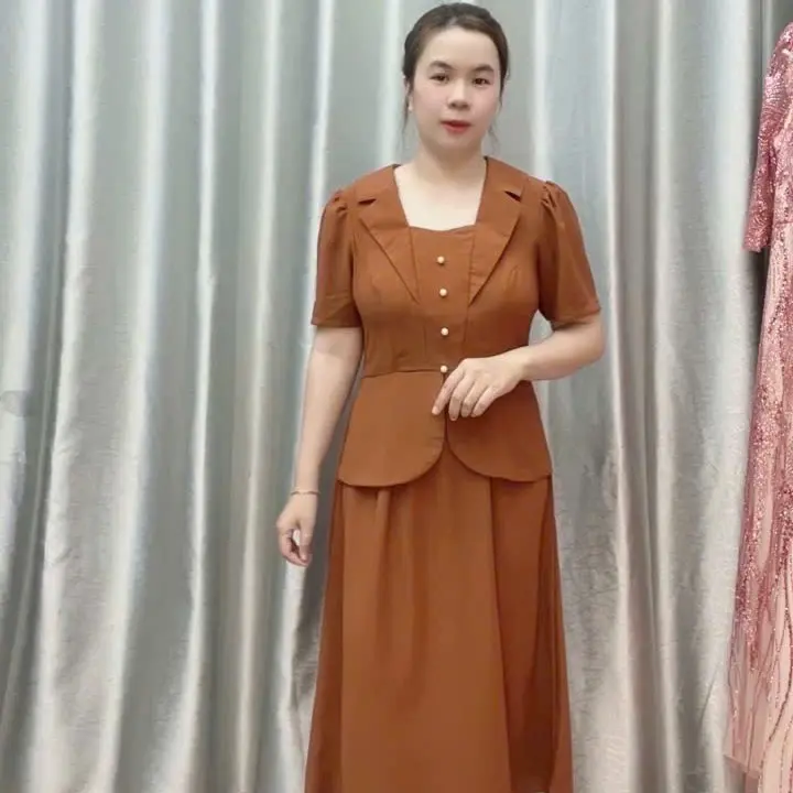 Đầm trung niên nữ , đầm tặng mẹ , đầm thiết kế cổ vest dáng xòe 3