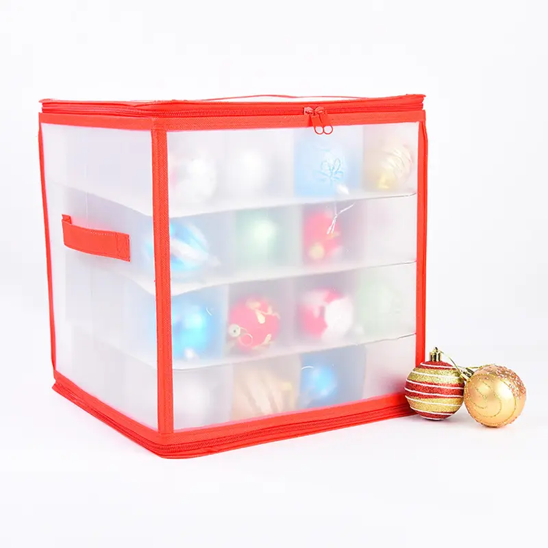 64 Grid Storage Box for Christmas Ball, 1 Count Transparent Foldable Storage Box with Handle, Christmas Ball Storage Organizer, Christmas Essentials 0