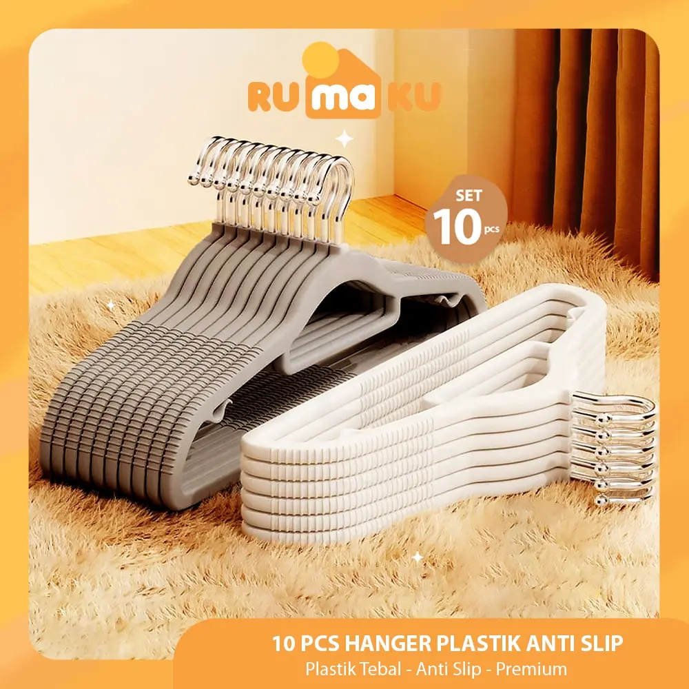 Rumaku 10 Pcs Gantungan Baju Plastik Premium Anti Slip Hanger Pakaian Dewasa Serbaguna