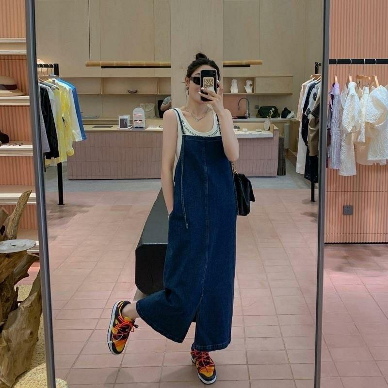 [Sẵn] Yếm váy jean hai dây xẻ tà dáng chữ A phong cách hàn quốc Nữ Dress M4 Women 4