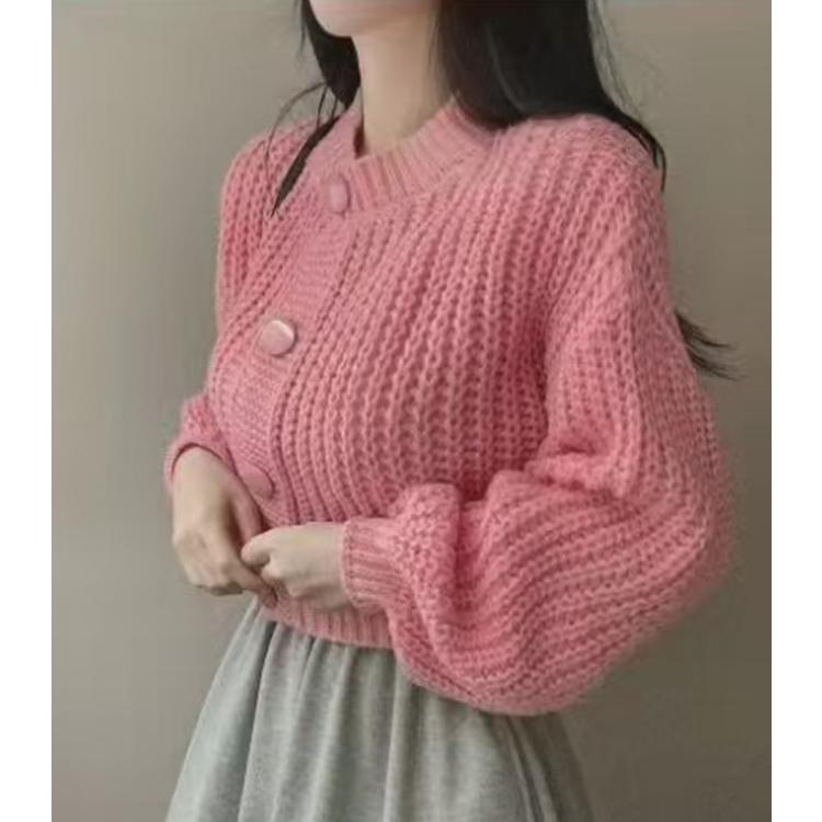 Áo Cardigan Len Dài Tay Dáng Ôm Phong Cách Lười Biếng Hợp Xu hướng Cổ Tròn Dành Cho Nữ
