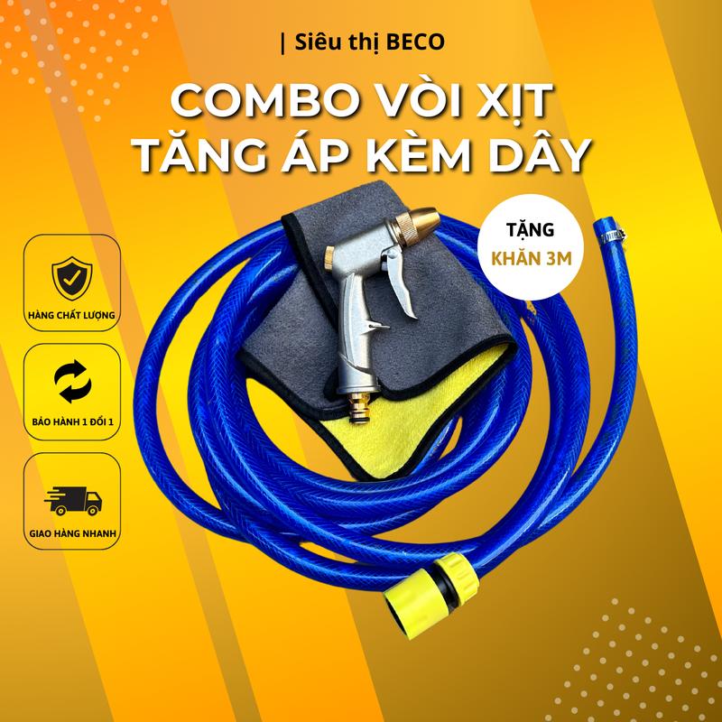    Tặng Khăn Lau 3M   Combo Vòi Xịt Tăng Áp Full Kim Loại Kèm Dây Ống Nước Mềm Có Đầu Nối Nhanh Và Đai Siết Cổ Dê Dùng Để Rửa Xe Tưới Cây Sử Dụng Cho Gia Đình 