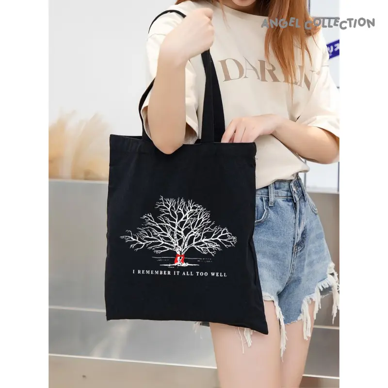 Tas Tote Bag Hitam 100% Kanvas Resleting Taylor Swift Aesthetic Ukuran 30x40 2
