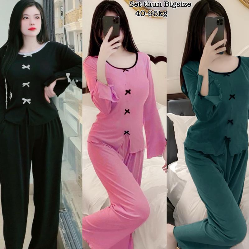 Ưu Đãi Độc Quyền TTS Set Bộ Quần Áo Tay Dài Bigsize Đính Nơ Thun Tăm Cổ Thuyền Hot Hit Nữ Cao Cấp Xinh Đẹp Sang Trọng Dễ Thương Giá Rẻ 40-95kg Én Nhỏ Có Bigsize Nhung Đen Voi Kem Tím - 2254