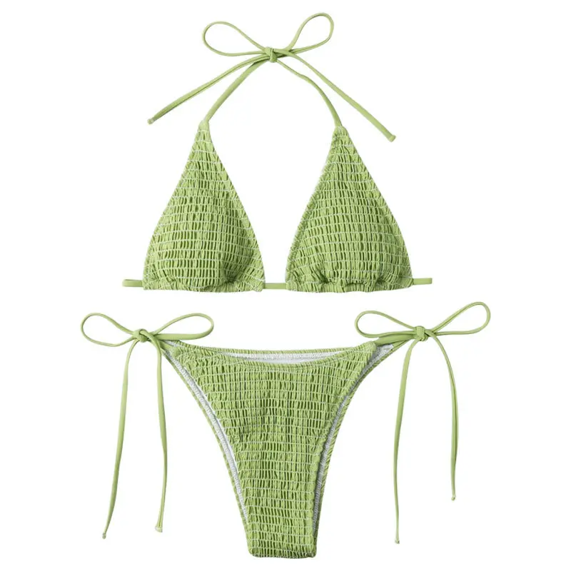Áo Tắm Dây Đeo Spaghetti Cổ Yếm In Hình, Thời Trang Châu Âu Và Mỹ Bikini Gợi Cảm, Thiết Kế Xếp Ly Buộc Dây Tam Giác, Xẻ Đầu Nguồn Nước Nóng, Thích Hợp Cho Quốc Tế Thương 4