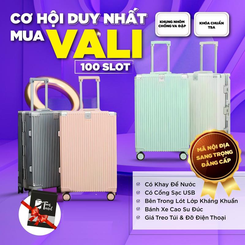NB999 SIZE 24 Vali nội địa trung thiết kế cổng sạc khay cốc ngăn khoá kéo và ngăn dây chằng chữ Y Bản ổ khoá nâng cấp không chìa khoá - Bảo Hành 5 Năm Nam hộp đựng cứng nhẹ vali