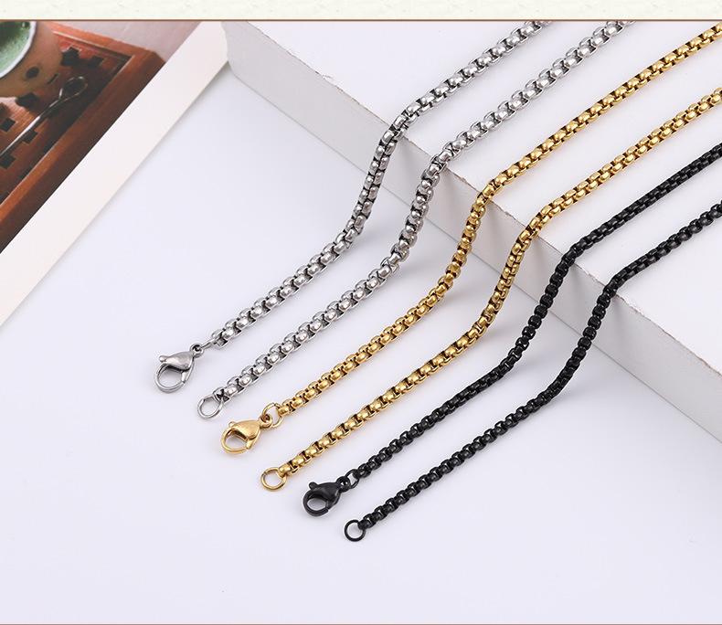 Product Introduction of 2,5mm thick electroplated square Pearl titanium steel pendant necklace 60cm long DIY decorations women necklace jewelry 4