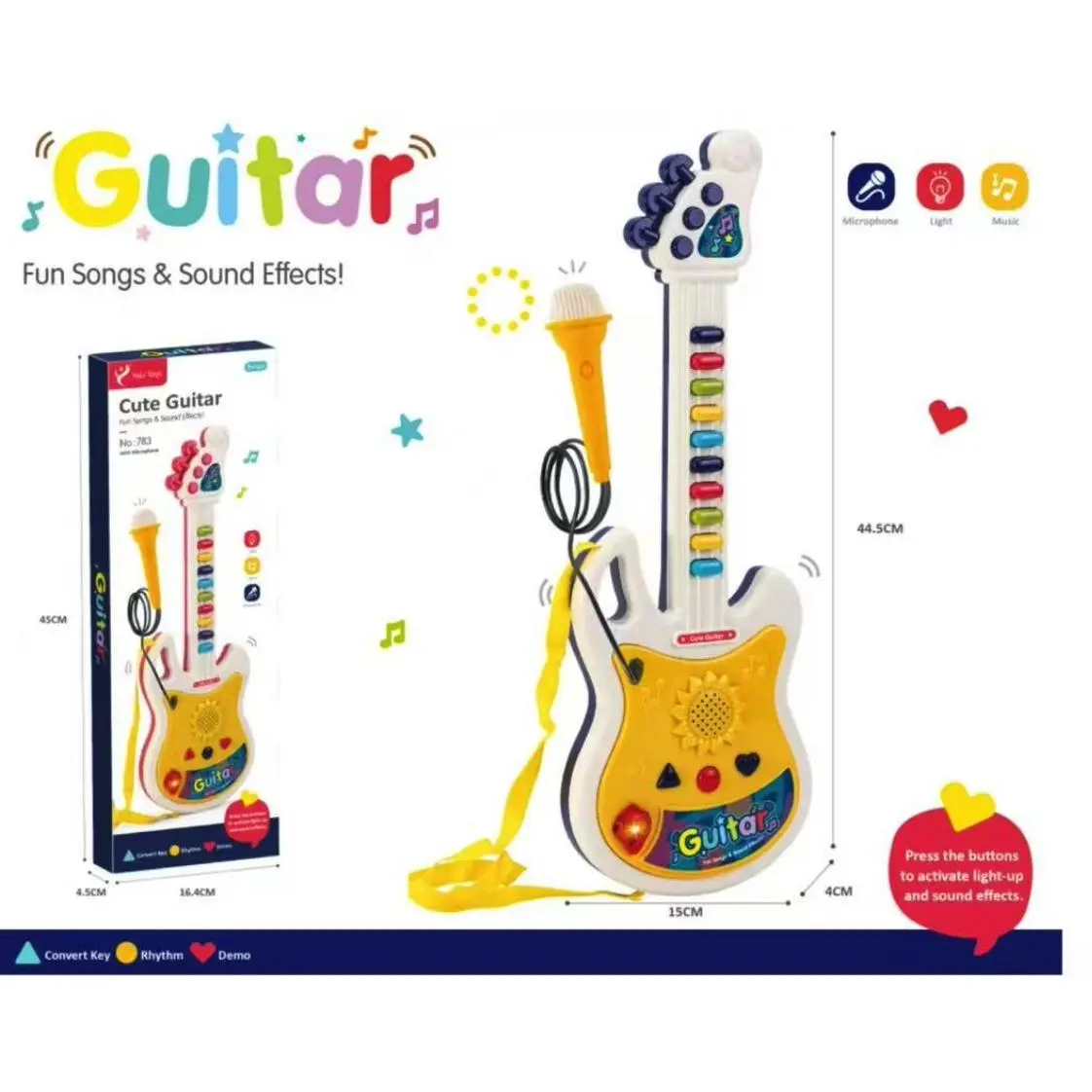2025 Cute Kids Guitar Toy with Microphone, Lights and Sounds for Fun Musical Play