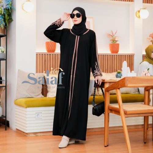 Baju Gamis Abaya Terbaru 2025 Kekinian Bahan Jetblack Import Model Simple Dan Elegant Mewah Hitam Lembut Dress Muslim Wanita Bordir Dewasa - Bordir Bata