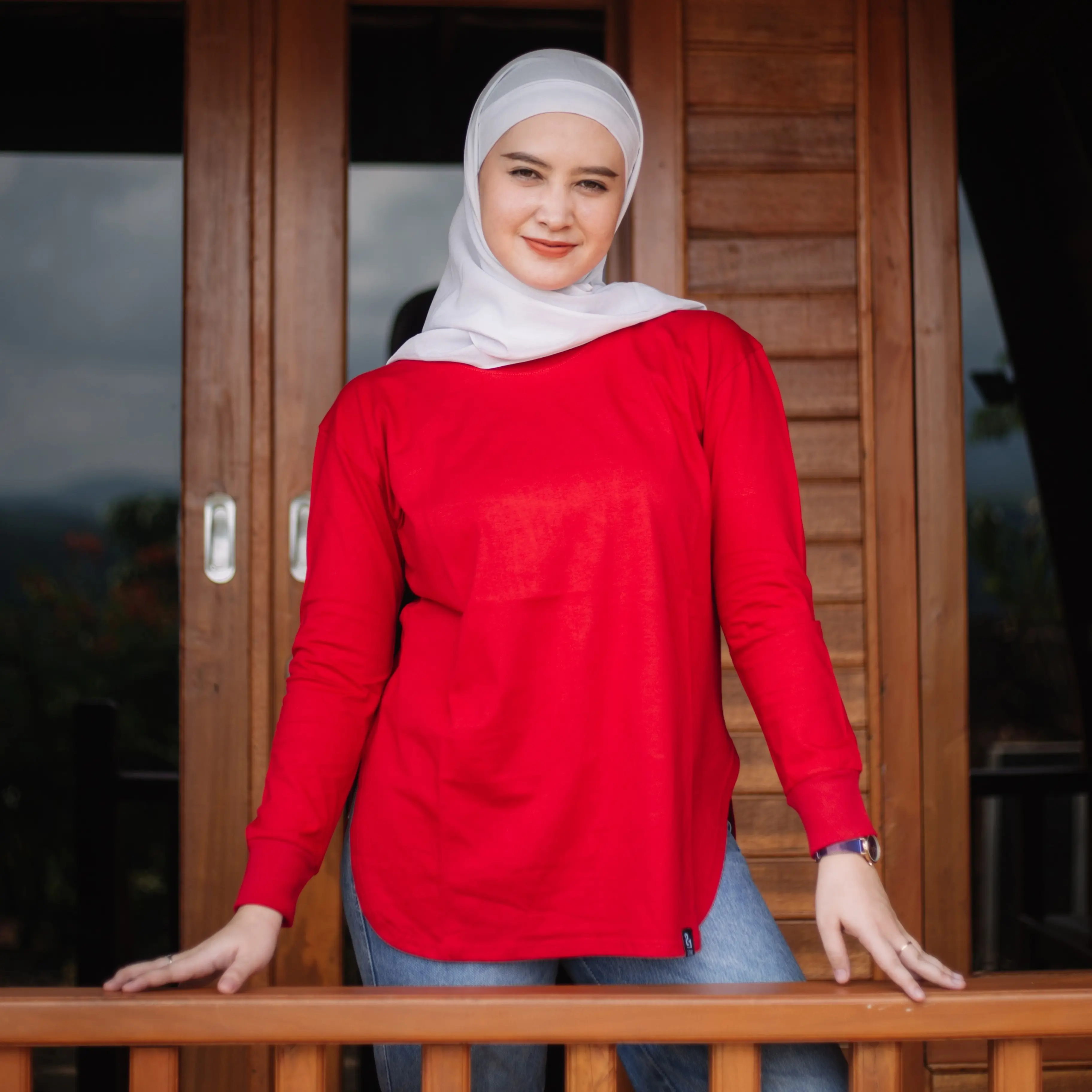 Baju Atasan Polos Wanita Lengan Panjang Basic Bawah Oval top katun combed lembut nyaman kaos Muslim Tebal Oversize