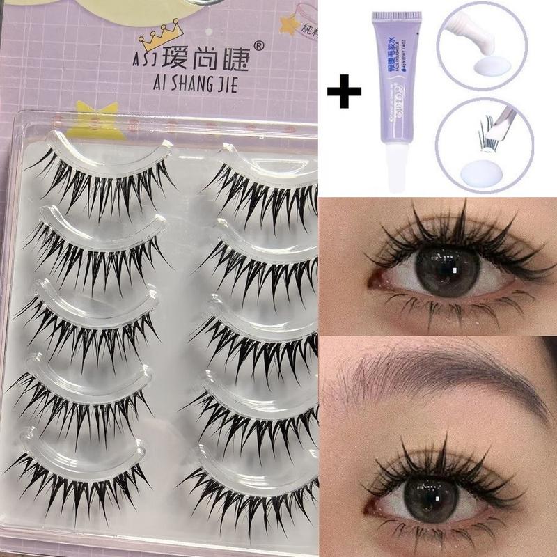 Lông Mi Giả Thiết Kế Tai Lúa Mì Kèm Keo Một Mảnh Thân Mỏng Trong Suốt Mô Phỏng Tự Nhiên Phong Cách Manga Thích Hợp Để Trang Điểm