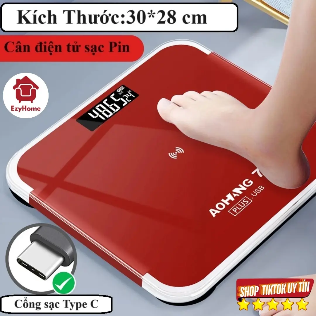 CÂN SỨC KHỎE ĐIỆN TỬ THÔNG MINH - MẶT KÍNH CƯỜNG LỰC, PIN SẠC USB, CHÍNH XÁC ĐẾN 180KG