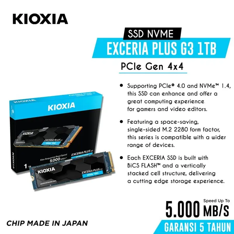 SSD Kioxia EXCERIA G3 1TB 2TB M.2 NVMe Gen 4 (5000MB/s)