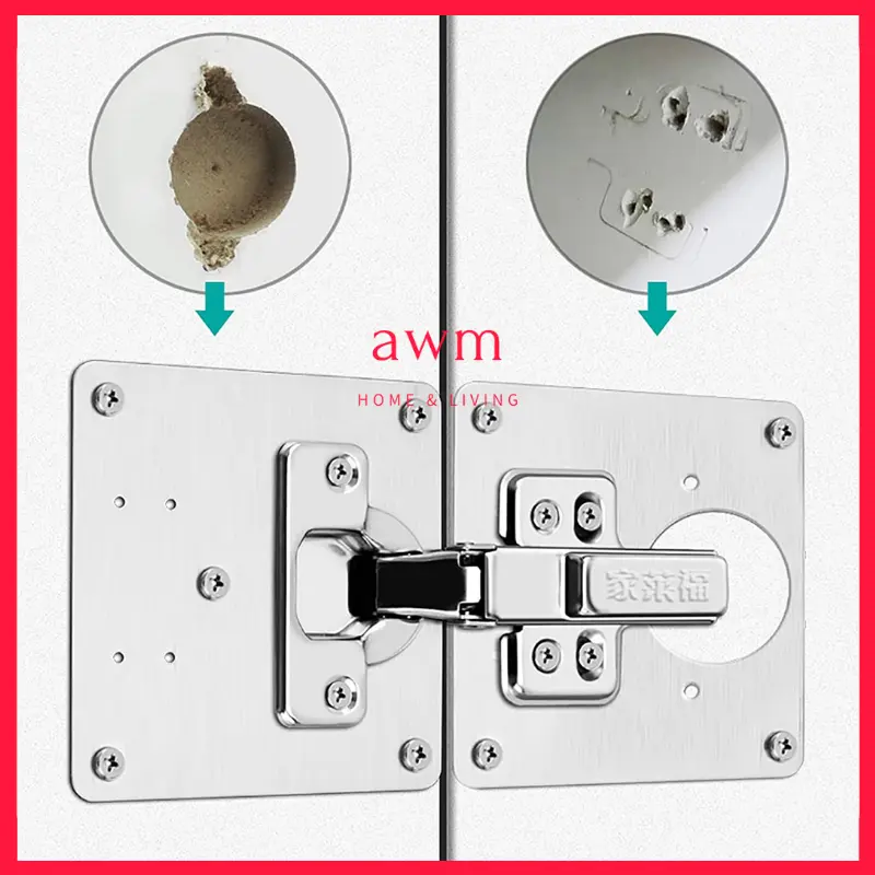 AWM Hinge Repair Plates Stainless Steel Cabinet Door Hinges Plate with Screws Pembaiki Kabinet Engsel Pemasangan Plat Hardware