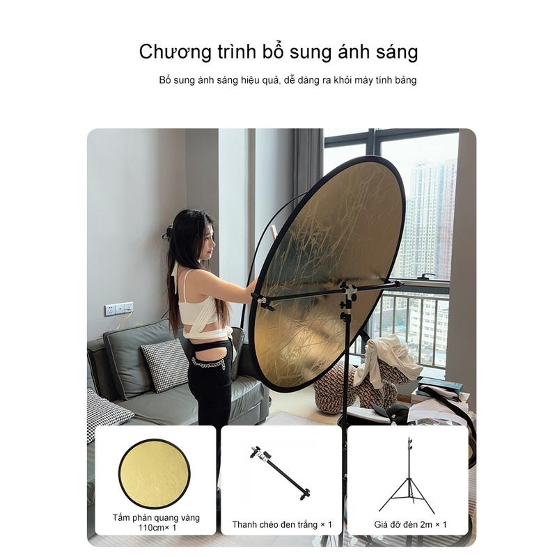 Tấm Hắt Sáng 2in1 Tròn Kích Thước 60/80/110cm - Phản Xạ Vàng Bạc - Giá Đỡ Hình Chữ T - Chất Lượng Tốt - Phụ Kiện Chụp Ảnh Camera 1