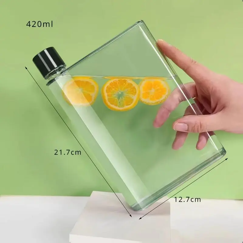 Portable Clear Reusable Slim Flat Water Bottle 420ml Transparent Cup for School Sports Travel Drinkware Tumbler Mug