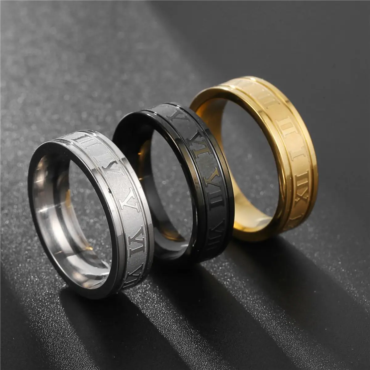 Punk Titanium Steel Rings for Men Hip-hop Stainless Steel Roman Numeral Ring for Women