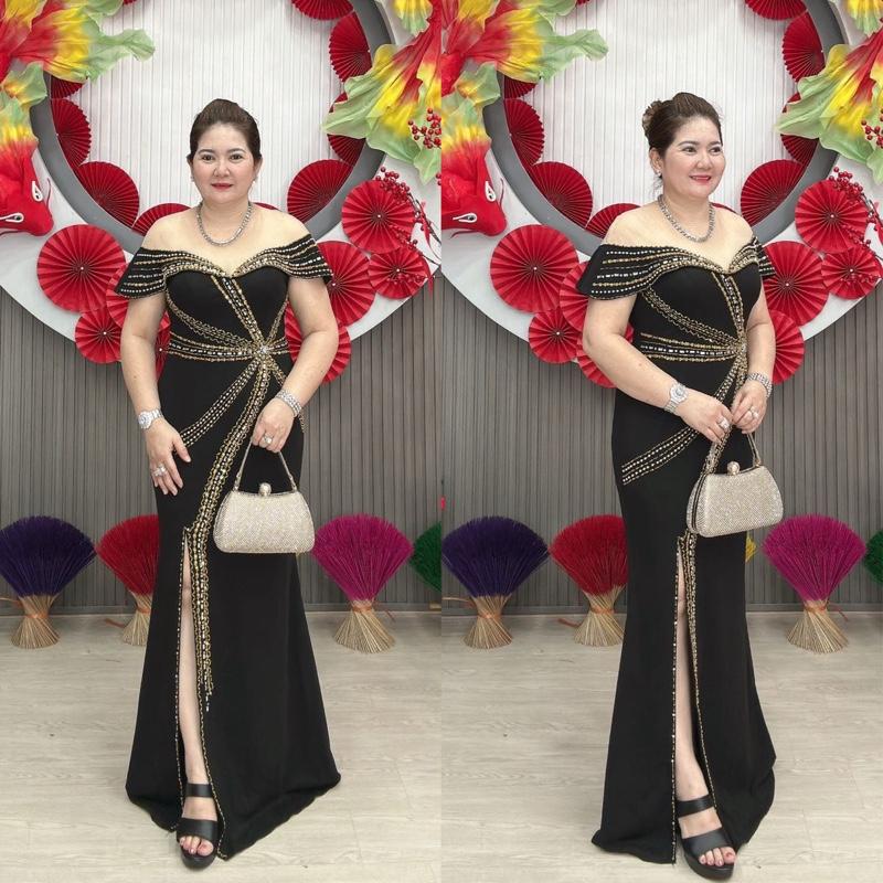 Đầm dạ hội trung niên kết hạt ngọc MIN SHOP dành cho mấy chị u30 u40 - Nữ, Women