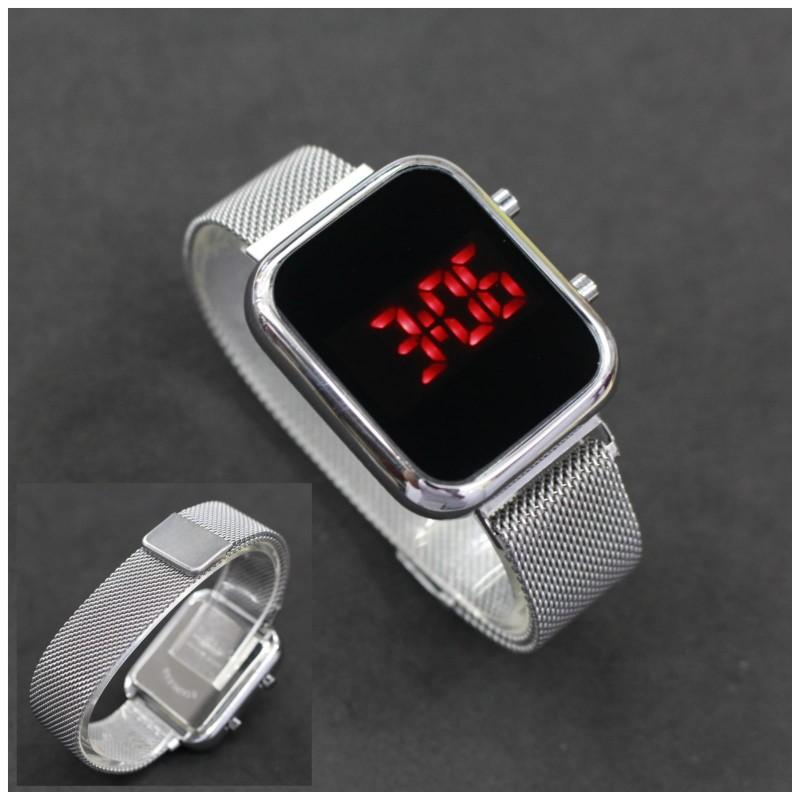 JAM LED WATCH MAGNET DIGITAL Stainless Elegan Wanita