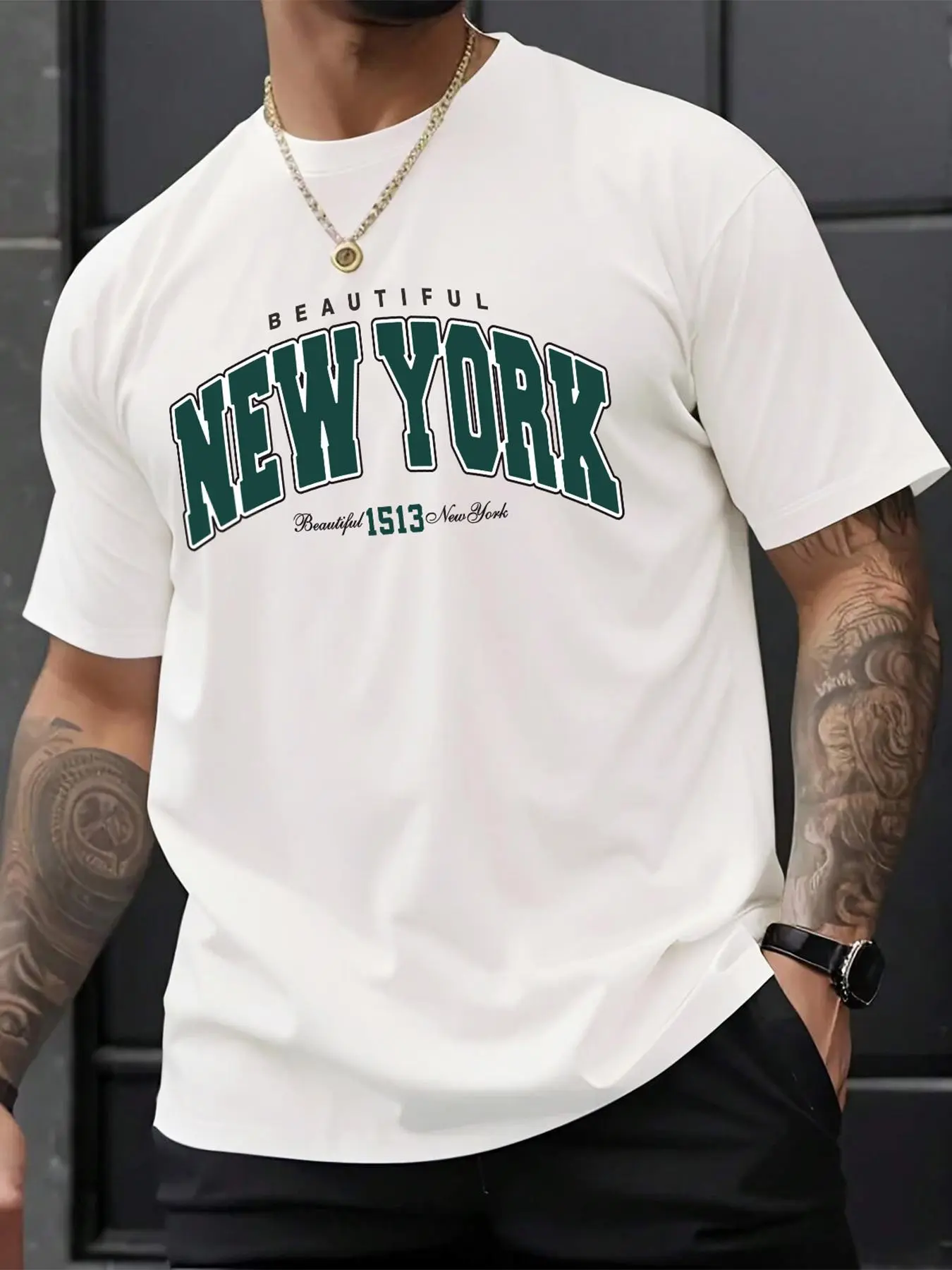 Men's Letter & Figure Print Round Neck Tee, Loose Casual Fashion Short Sleeve T-shirt for Summer, Men's Top for Daily Wear, Tropical