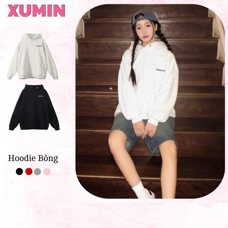 Lót Nhung Áo Hoodie Cúc Bấm Xu Min Min - Chất Nỉ Lót Nhung Dày Dặn Dáng Rộng Nam Nữ Unisex In Nổi Chữ "Confident"