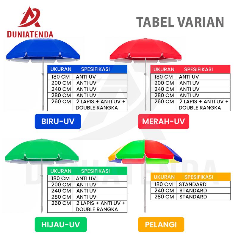 DT Payung Tenda Payung Jualan Payung Jumbo 260 cm Rangka Double Kain 2 Lapis Anti UV Anti Angin Payung Pantai Bazar 8