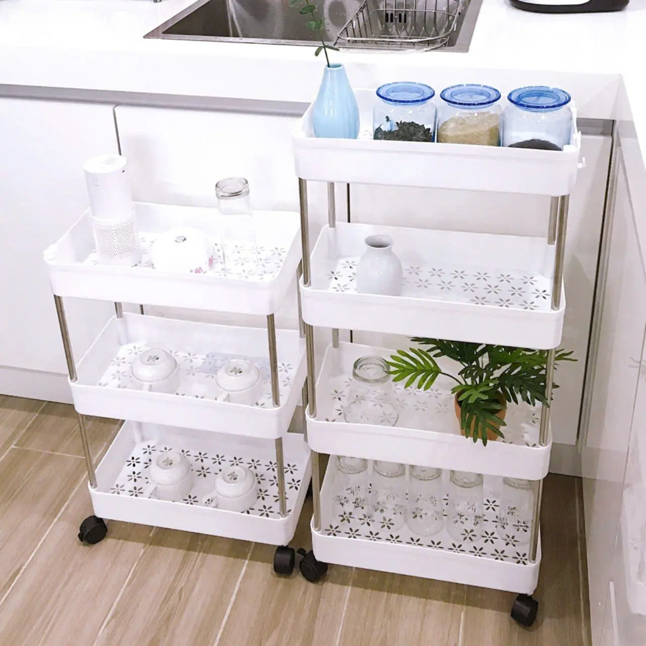 Kệ Để Đồ Đa Năng 4 Tầng Nhà Bếp Phòng Tắm Có Bánh Xe - Kitchen danang Inox