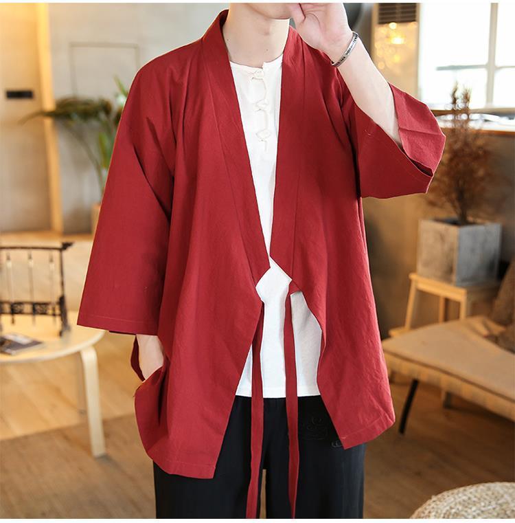 Product Introduction of Quần Áo Ba Phần Tư Tay Áo Cho Nam, Áo Có Ve Áo Mùa Hè Phong Cách Trung Quốc, Quần Áo Phật Giáo Thiền Lay, Quần Áo Trà Phong Cách Cổ Xưa, Áo Choàng Vải Lanh Cotton 12