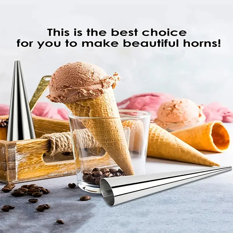 Home Accessories Stainless Steel Cream Horn Mold, 5pcs Kitchen Accessories Pastry Cone Shape Non-stick Cream Mould, Household Kitchen Products Croissant Mold 3
