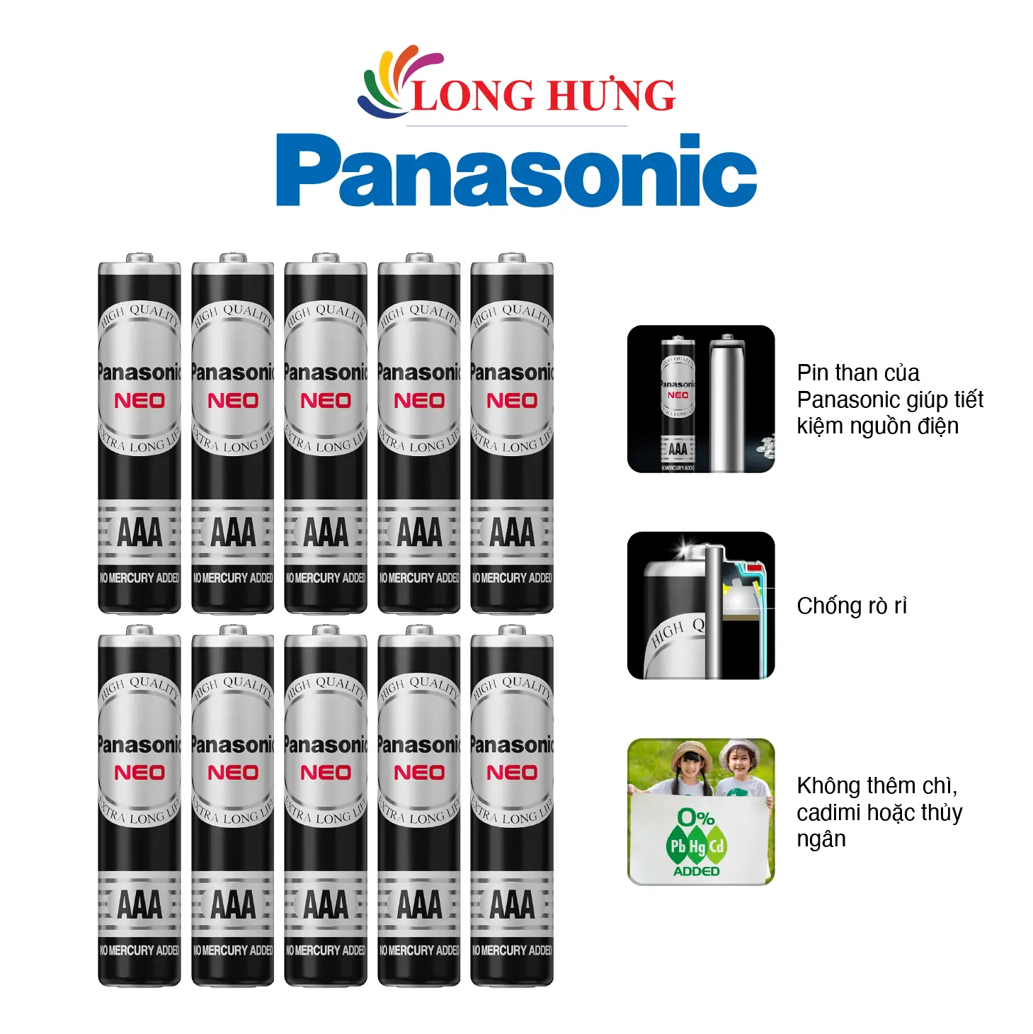 Vỉ Pin than đen Panasonic AAA R03NT/2S-V (2 viên/10 viên) - Hàng chính hãng