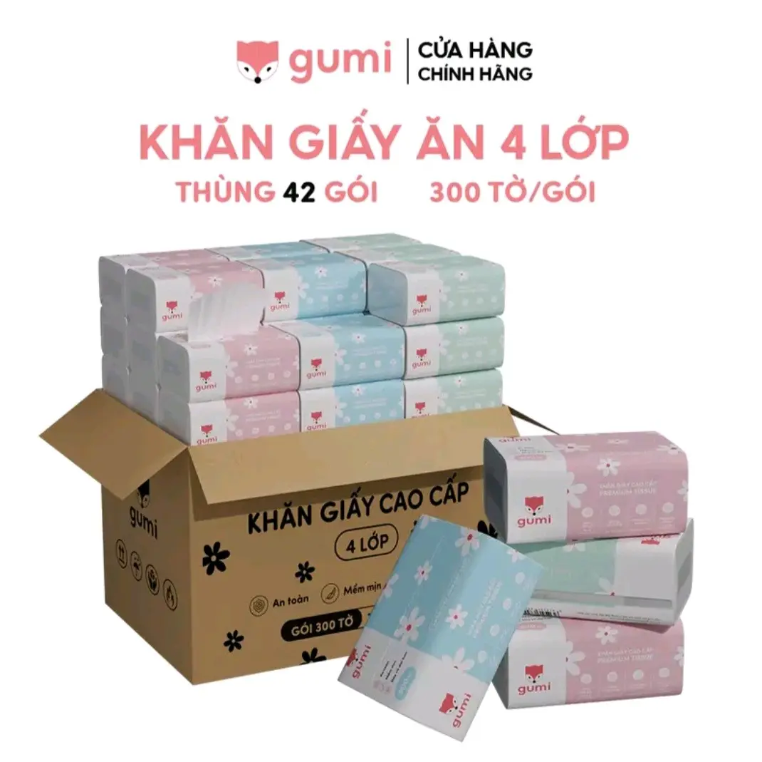 < HOT>Thùng 42 Gói Giấy Ăn Gumi Cao Cấp Với 2 Loại 3 Lớp/ 4 Lớp Mềm Mịn, Tiện Lợi Phù Hợp Với Mọi Nhà