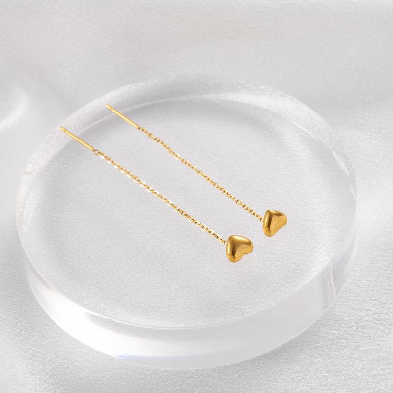 Product Introduction of Titanium steel color preserving solid heart-shaped lines with tassels, peach hearts wrapped in gold, heart-shaped long ear lines, ins, slimming ear chains that highlight the face 4
