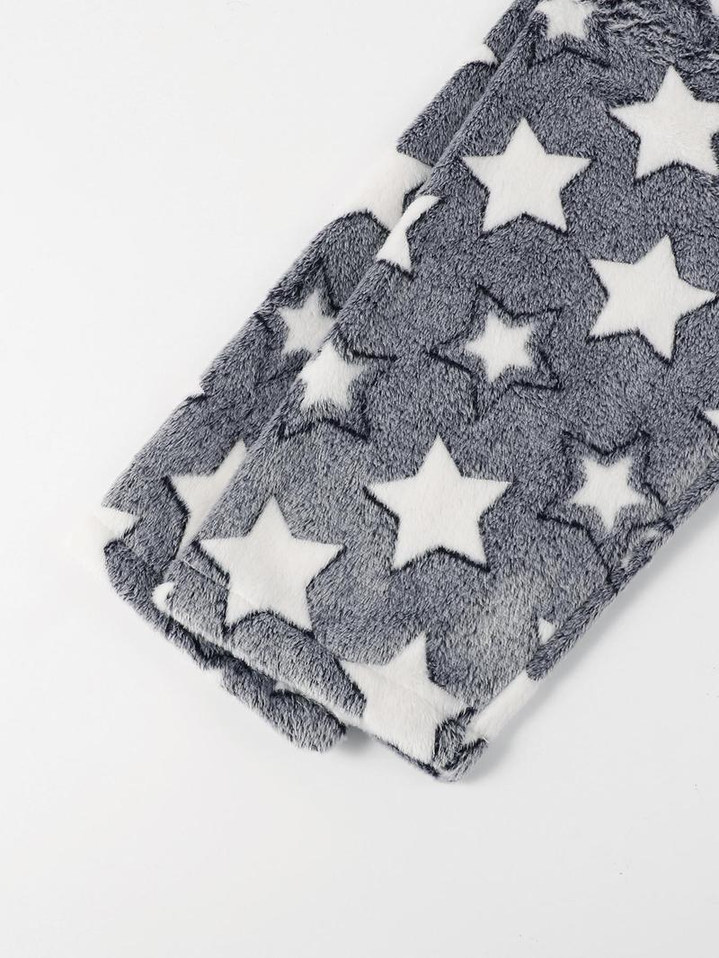 Product Introduction of 【Plus Size】 Star Print Belted Drop Shoulder Hooded Sleep Robe, Casual Long Sleeve Pocket Design Bathrobe, Women's Sleepwear for Fall & Winter 16