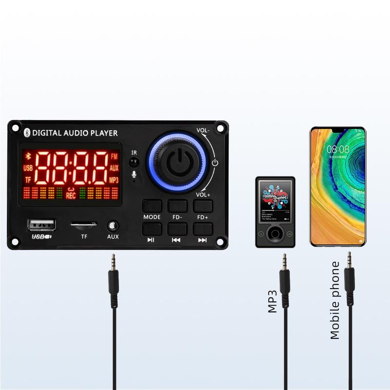 Product Introduction of Car Bluetooth 5.0 12V 2*80W MP3 player USB FM microphone handsfree control decoding board 23
