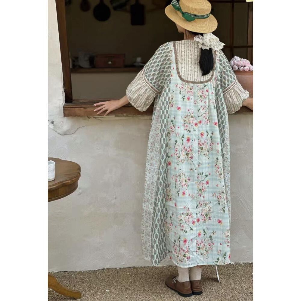 [ready stock]CHICMORE gaun wanita gaya istana motif bunga vintage berlengan balon tiga perempat untuk wanita muda