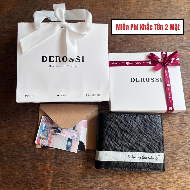Derossi Ví Nam Da Saffiano Cosmos Cao Cấp - Tặng Full Box Miễn Phí Khắc Tên 2 Mặt In Ảnh Gói Quà Bảo Hành 12 Tháng
