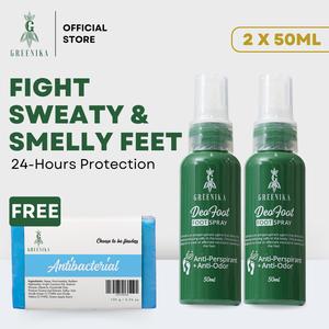 [ 2PCS  FOOT SPRAY WITH FREE ANTIBACTERIAL SOAP ] Greenika DeoFoot + Antibacterial Soap Anti Perspirant Shoe Deodorizer Spray Anti Perspirant Deo Spray Foot Spray Anti Odor Men Foot Deodorant Spray