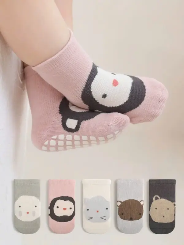 [Kèm Quà Tặng] Combo 10 đôi tất chống trượt cho bé 0-3 tuổi, Vớ tập đi hình thú Vải Cotton Len mềm mại ấm áp  BN03 Kem 2