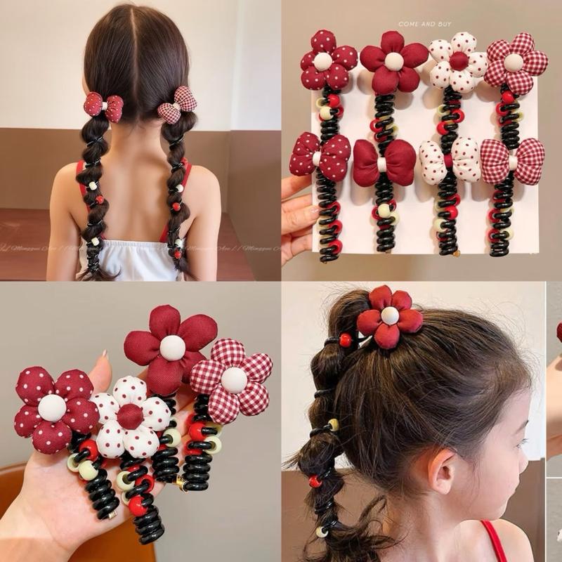 Dây buộc tóc xoắn lò xo hoa nơ đỏ cho bé phụ kiện tóc bé gái BN8 